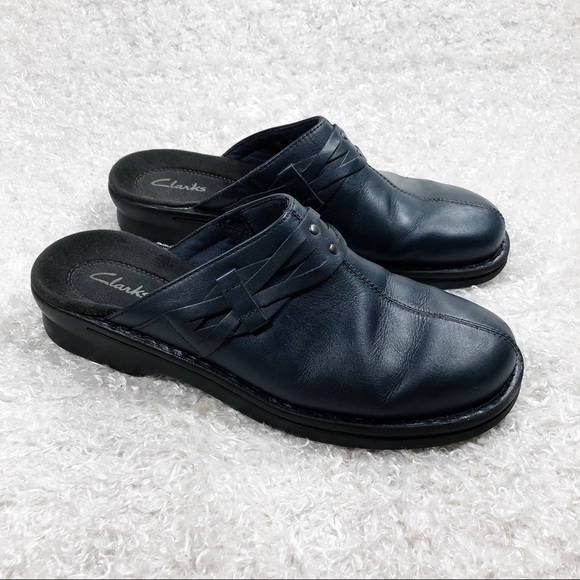 clarks navy blue mules